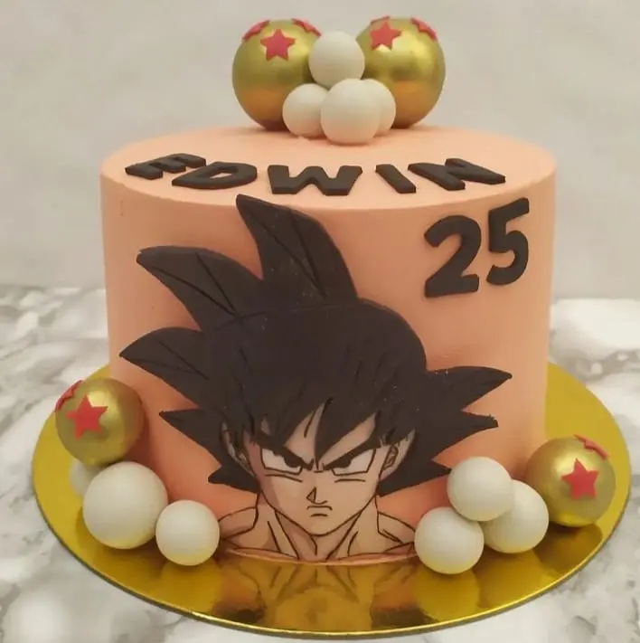 Pastel personalizado, para fiesta infantil, con tematica  de  Dragon Ball, detalles en fondant y crema  , elaborado por Pasteleria Capital Tarta