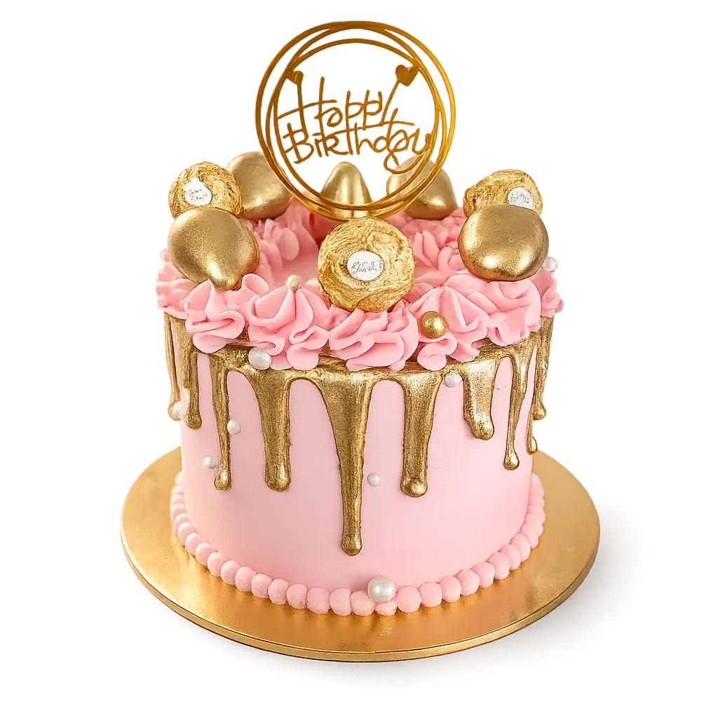 Pastel de cumpleaños decorado en crema, detalles elegantes en dorado, elaborado por Pasteleria     Capital Tarta